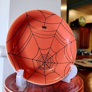 Orange & Black Spider Web Halloween Williams & Sonoma Plates 6" Set of 7